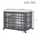 ZUN 42" Heavy Duty Dog Crate for Large Medium Dogs, Furniture Style cage with 4 Lockable Wheels and 2 W206P146720