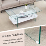 ZUN 43.3 Inch Modern Two-Tier Coffee Table - An Elegant Combination of Clear Glass and White Marble W2920P226070