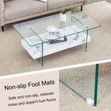 ZUN 43.3 Inch Modern Two-Tier Coffee Table - An Elegant Combination of Clear Glass and White Marble W2920P226070