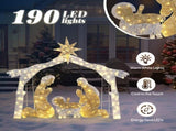 6ft Silver Roof 190LED Lights Nativity Scene Garden Jesus Decoration 74630382