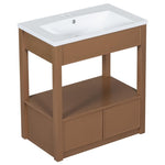 ZUN 30" Bathroom Vanity with Sink Top, Bathroom Cabinet with Open Storage Shelf and Two Drawers, Brown 51882165