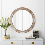 Rustic Round Wall Mirror, 23.62 Inches Wood Circle Mirror with Beads, Decorative Farmhouse Mirror W2295P246677