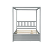 Full Size Canopy Bed with Twin Trundle, Kids Solid Wood Platform Bed Frame w/ Headboard, No Box W69740998