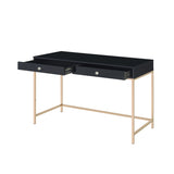 Rectangular Writing Desk with 2 Drawers, Black High Gloss and Gold B016P329808