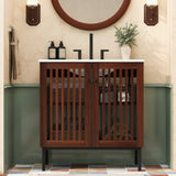 30" Vintage Bathroom Vanity with Ceramic Sink, Modern Bathroom Vanity Cabinet with 2 Soft-Close N817P245324B