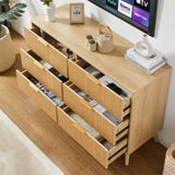 ZUN Bedroom Dresser, 6 Double Dressers with Wavy Drawers, Wooden Chest of Drawers for Children's Room, W1162P190403