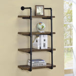 ZUN Black and Rustic Oak 4-tier Wall Shelf B062P145690