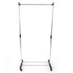 ZUN Single-bar Vertical & Horizontal Stretching Stand Clothes Rack with Shoe Shelf YJ-01G Silver 72090868