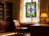 Tiffany Style Stained Glass Window Panel 17 x 29 in, Vintage Hanging Transom with Chain, for Kitchen 87357701