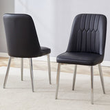 ZUN 2 modern dining chairs, smooth PU leather backrest and silver-toned metal legs for a comfortable W1151P183328