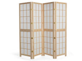 5.41ft 4-Panel Room Divider Painted Natural Wood Finish, Split-Section 97793982