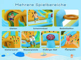 Inflatable castle for children with inflator 450W, slide, jump area, climbing wall, 395 x 350 x 260 48941692