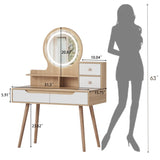 ZUN Makeup Vanity Desk 3 Adjustable Lighted Mirror solid wood table feet , Dressing Table Set 08035999