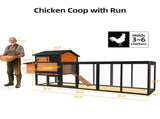 brownblack Wooden Chicken Coop, Large Outdoor Hen House with Run and Nesting Box Poultry Cage, W2326P481095