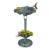 ZUN Outdoor Solar Lighted Pedestal Bird Bath Fountain Decoration with Planter and Feeder, Decorative 76357457