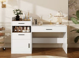 3-in-1 Vanity Desk with Flip Top Mirror, Glass Top Compact Makeup Vanity & Hidden Storage, Vanity N704P391337K