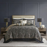 5 Piece Jacquard Bedspread Set with Throw Pillows Black Queen B03597641