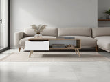 Basset Coffee Table, 1 Drawer, 1 Shelf, 4 Legs, Natural Oak / White B097P474258
