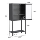 ZUN 59"H Heavy Duty Metal Storage Cabinet,Sideboards & Buffet,Display Storage Cabinet with Glass Doors W2735P186329