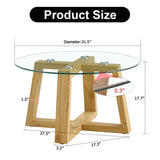Modern practical circular coffee tables. Made of transparent tempered glass tabletop and wood W1151P146796