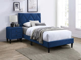 Twin Size Bed w Adjustable Headboard 1pc Bedframe, Navy Blue Velvet Upholstered Youth Bedroom B011P190164
