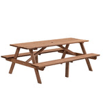 ZUN 8 Person Brown Wooden Picnic Table, Outdoor Camping Dining Table with 2 Seats, Garden, DIY with 2 W1422P196395