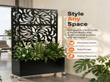 70.87" H 46.06" W Leaf Pattern Privacy Screen with Planter Box, Black Metal Freestanding 54051391