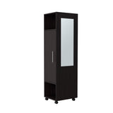Cluster 63" Tall Wardrove One-Door Cabinet with Mirror, Three Shelves, Casters and Hanging Rod, B070P210733