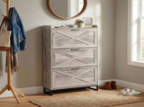 Barn door three-drawer cabinet with top panel shoe cabinet particleboard 80*24*145cm washed gray 24408365