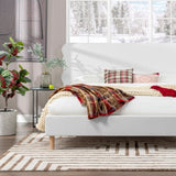 Stockholm Modern Wavy Headboard Platform Bed, King, Antique White Polyester B2719P238206