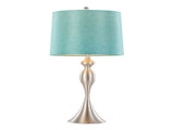Ashland 27" Contemporary Metal Table Lamp in Brushed Nickel with Turquoise Textured Linen Shade from B202P224090