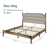 King Size Bed Frame with Upholstered Headboard , Queen Bed Frame with Charging Station and LED W636P195096