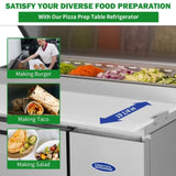 Orikool 44 IN Commercial Pizza Prep Table with a Built-in Refrigerator 11 Cu.Ft, Butcher Block W2095126125