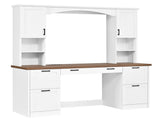 Farmhouse Arched Computer Desk with Hutch, Mid-Century Walnut Home Office Workstation with Charging 49828555
