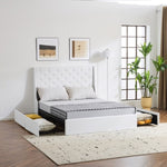 ZUN Upholstered Full Platform Storage Bed Frame with 4 Drawers, Wingback Headboard with Button Tufted 69625414