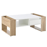 ON-TREND High Glossy Coffee Table with 2 Drawers, Practical Two Tone Center Table with Hidden N721P205792K