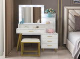 Large Vanity Set with 9 LED Bulbs, Makeup Table with Cushioned Stool, 3 Storage Shelves 4 Drawers, 99526717