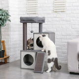 ZUN Modern Wood Cat Tree Cat Tower With Double Condos Spacious Perch Sisal Scratching Posts and 06646729