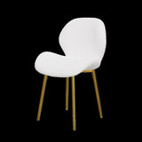 Modern minimalist white teddy velvet Dining Chairs Set of 2 with sturdy gold metal legs and W1727P251124