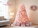 6 FT Pre-Lit Flocked Pink Christmas Tree with 8 Lighting Modes Warm White LED Lights, Hinged 79348365