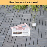 30 PCS Interlocking Deck Tiles Checker Pattern, 12" x 12" Square Light Gray Acacia Hardwood Outdoor W2391P288857