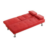 ZUN 67" Red Leather Multifunctional Double Folding Sofa Bed for Office with Coffee Table 65824052