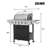 Propane Grill 4 Burner Barbecue Grill Stainless Steel Gas Grill with Side Burner and Thermometer for 57948567