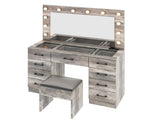 Vanity Desk Set with Large Lighted Mirror and Powre Outlet, Glass Top Makeup with 9 Drawers, 52234192