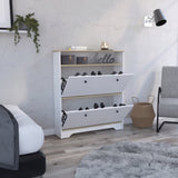 Calgary Shoe Rack, Superior Top, One Open Shelf, Two Extendable Shelves -Light Oak / White B07092079