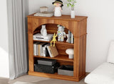 3-Tier Arched Open Bookshelf, Traditional Freestanding Bookcase with Decorative Beaded Trim, Light W3123P485376