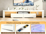White High Gloss TV Stand with RGB LED Lights, MDF Entertainment Center with 2 Drawers & Tempered 95990060