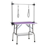 ZUN 42" Folding Dog Pet Grooming Table Stainless Steel Frame Rubber Mat on Board with Adjustable Arm and 01297453