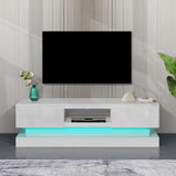 ZUN 63inch WHITE morden TV Stand with LED Lights,high glossy front TV Cabinet,can be assembled in Lounge 76387363