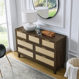 ZUN Bedroom 7 drawer dresser, rattan dresser modern wooden chest of drawers with spacious storage space W1781P183010